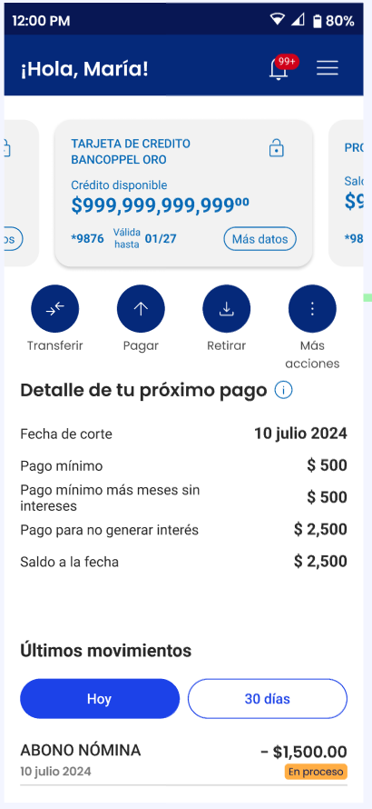 Pantalla de detalle de BanCoppel
